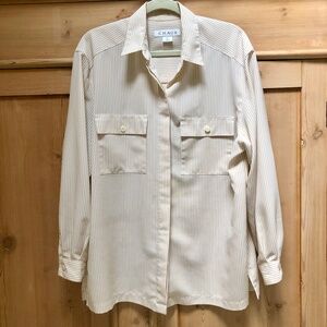 Tan White Long Sleeve Striped Blouse By Chaus Size 12